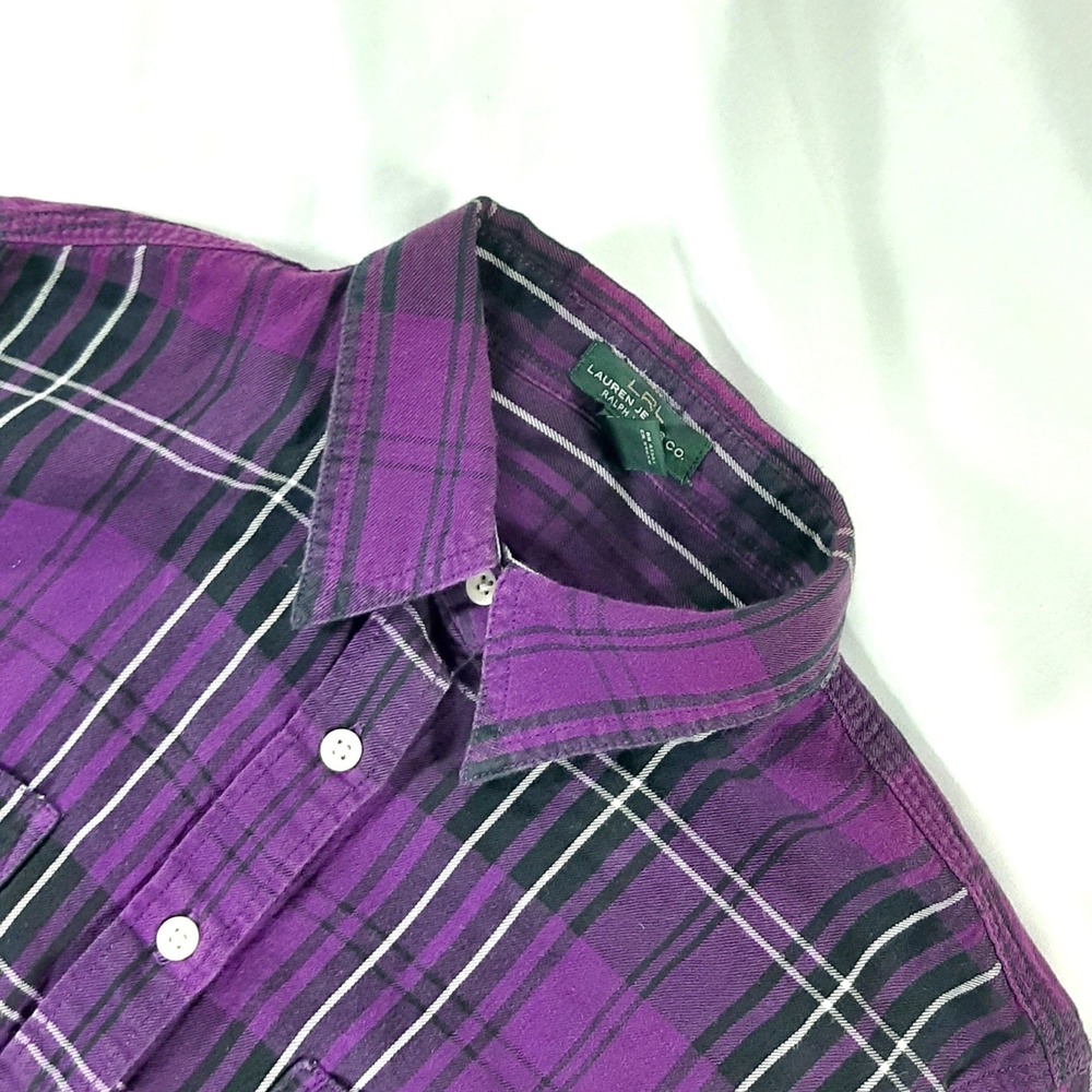 Lauren Ralph Lauren Purple Plaid Flannel Button Down Shirt Womens Large LRL